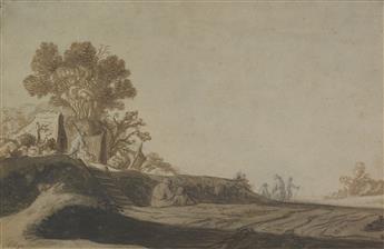 PIETER DE MOLIJN (CIRCLE OF) (London 1595-1661 Haarlem) A Landscape with Travelers Resting and Walking on a Road.